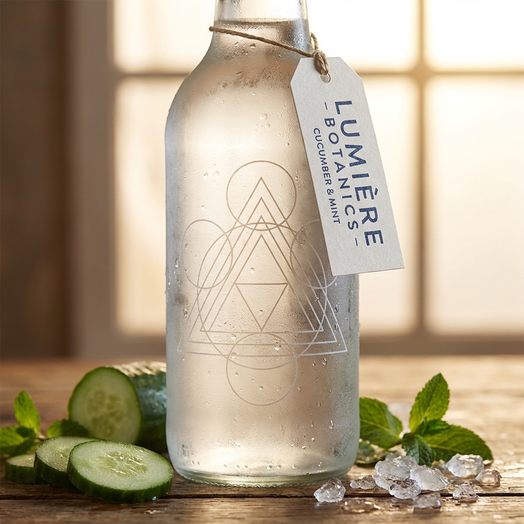 Frosted glass bottle with elegant etched pattern